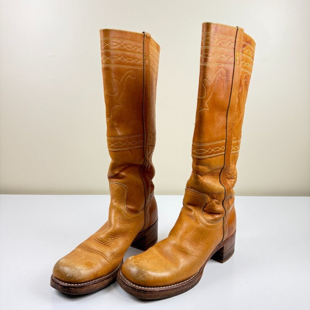 Rare Vintage Frye 8171 Black Label Campus Stitching Horse Boots 70’s